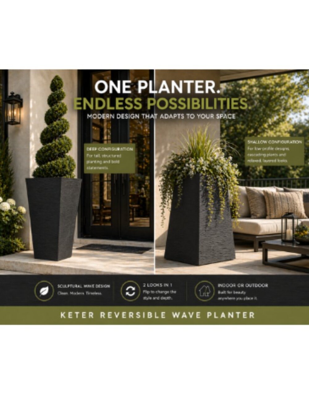 Keter Reversible Wave Planter with 2 Distinct Styles | Next-Level Design